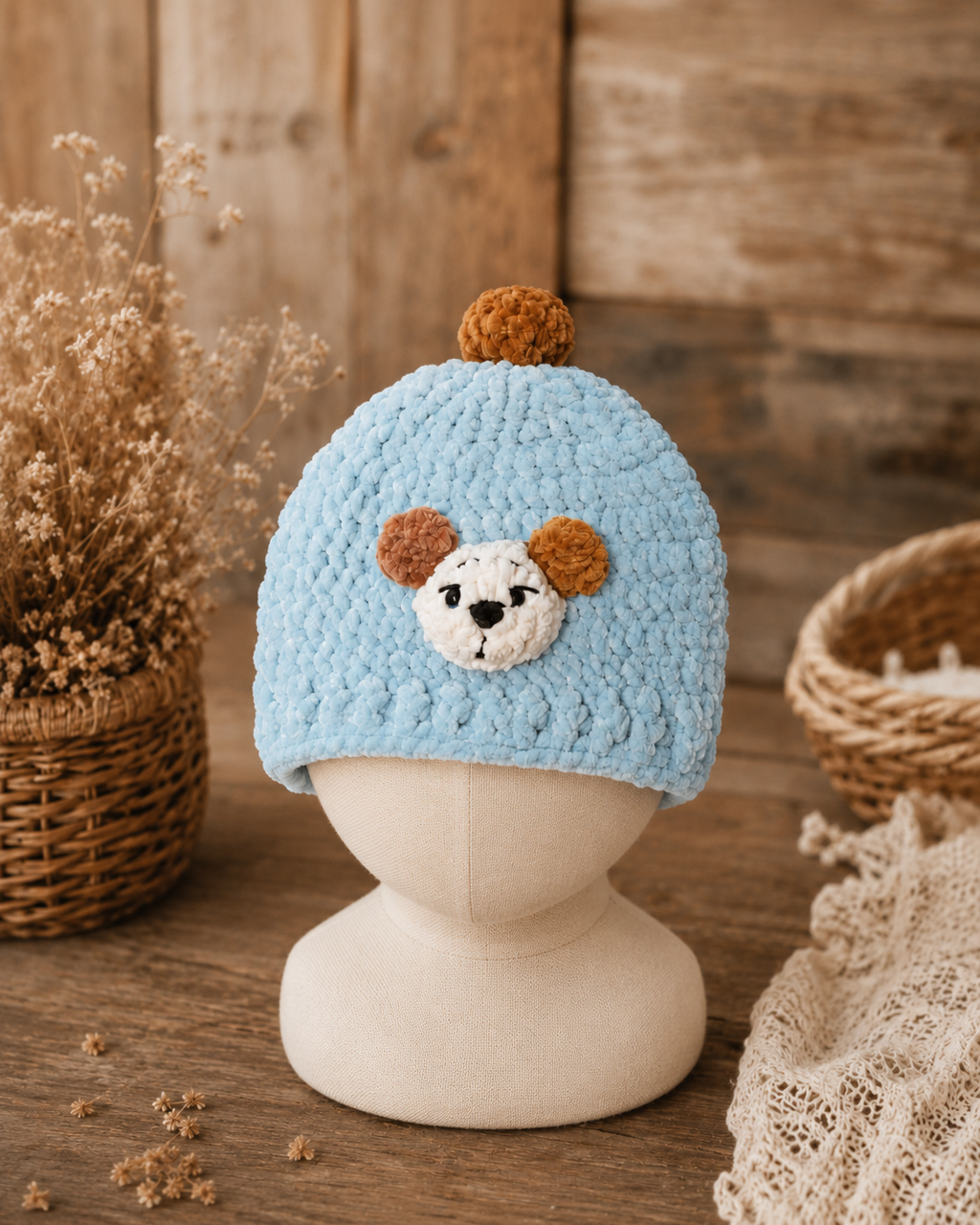 🧸 Handgjord baby-mössa med nalle