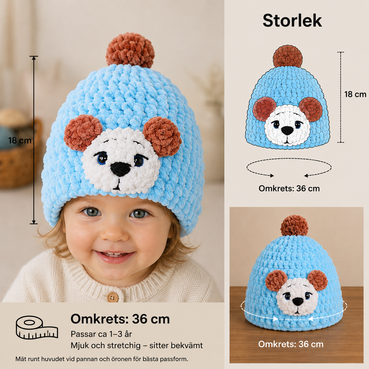🧸 Handgjord baby-mössa med nalle